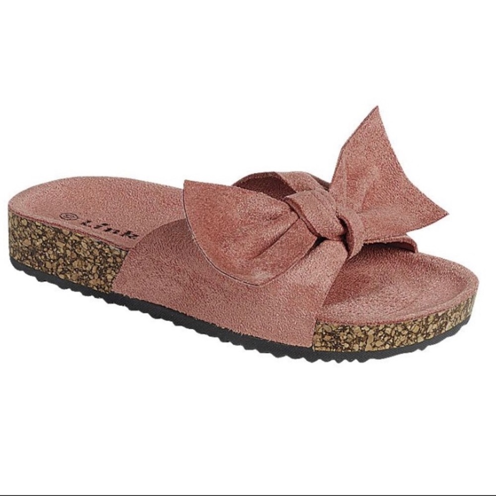 MAUVE BOW SLIDES FOOTBED SANDALS - Picture 2 of 9